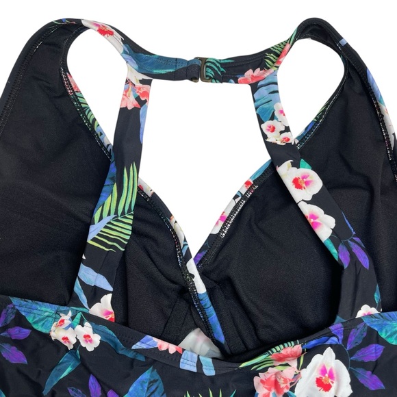 Island Escape Plus Size Floral Print H-Back Tankini Top Black 22W New - Picture 9 of 9